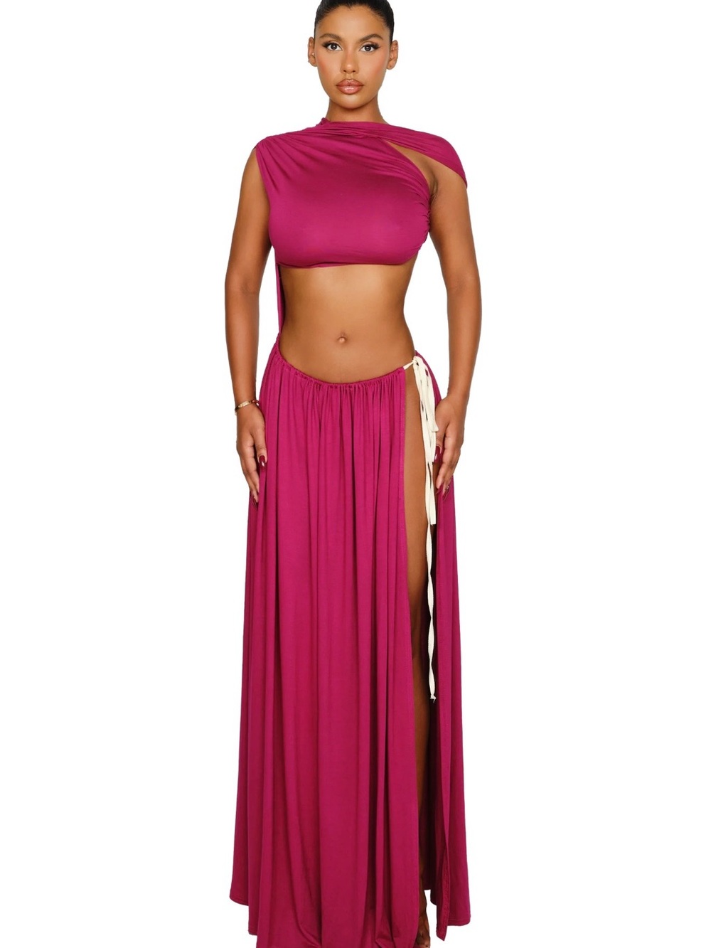 Magenta One-Shoulder Cutout Maxi Dress - Women